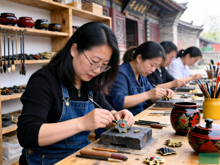 平遥推光漆器DIY胸针体验课，匠心研学热潮席卷古城