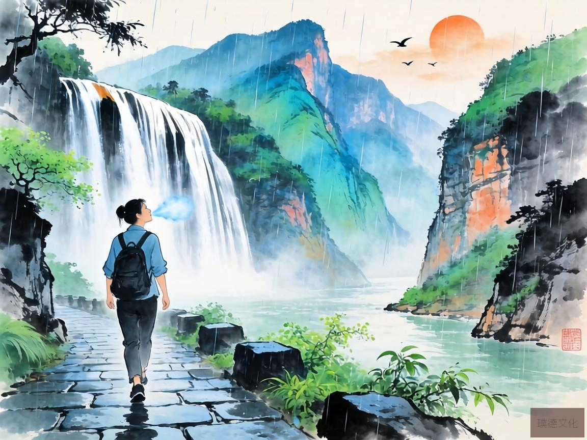 雨后三峡，瀑布如练，山色空濛