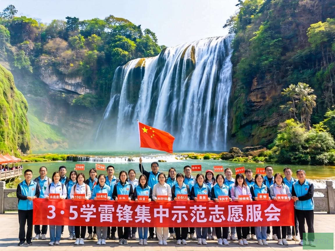 在春意盎然的黄果树旅游区，一场别开生面的3·5学雷锋集中示范志愿服务活动正在热烈展开。这个国家级文化地标，以其壮丽的瀑布景观和深厚的文化底蕴，成为了传播雷锋精神的理想之地