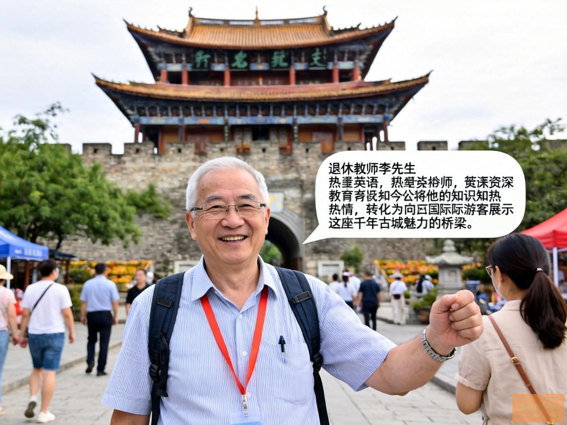 在大理古城，一场别开生面的公益讲解活动正在进行。退休教师李先生，一位热爱英语的资深教育者，如今将他的知识和热情，转化为向国际游客展示这座千年古城魅力的桥梁