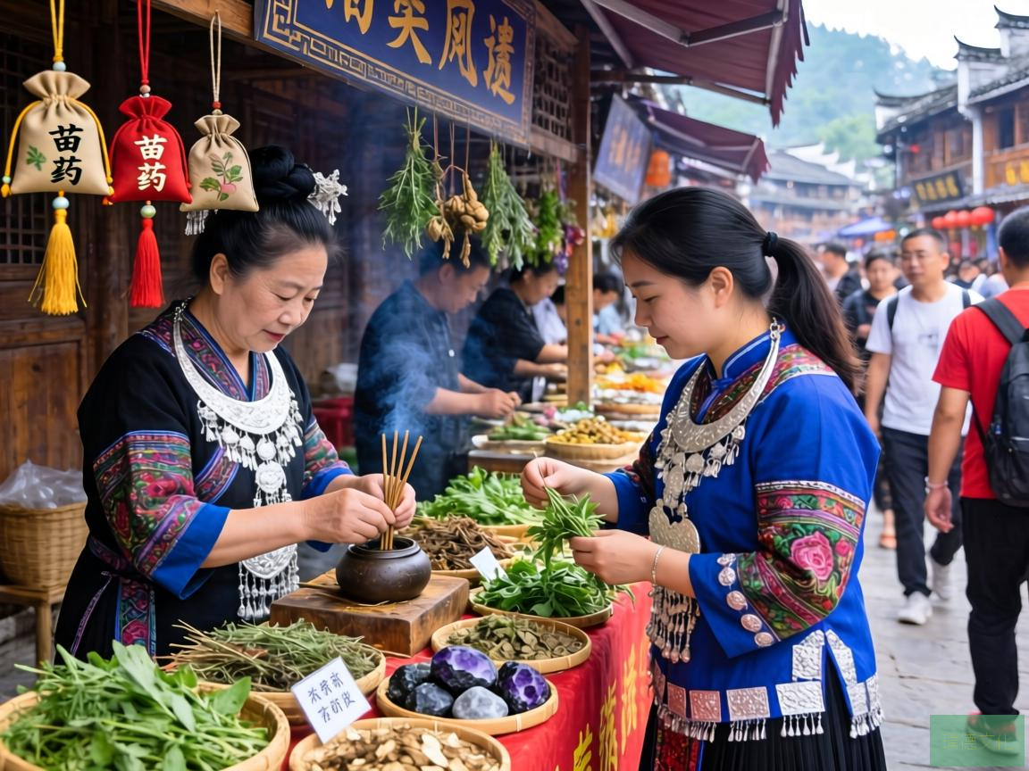 在古老而神秘的凤凰古城，一场融合了传统与现代的非遗市集正悄然兴起。在这个充满活力的市集中，一项新的体验——苗药香囊制作吸引了众多游客的目光